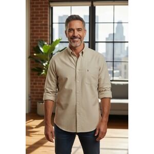 Bugle Boy Original‎ Mens XL Beige Button Down Long Sleeve Shirt Casual